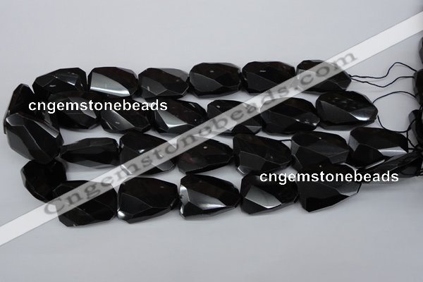 CTW415 15.5 inches 20*30mm faceted & twisted black agate gemstone beads