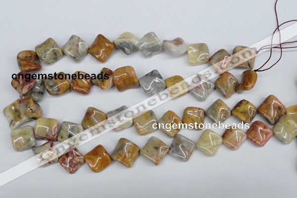 CTW44 15.5 inches 15*15mm twisted diamond crazy lace agate beads