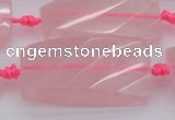 CTW451 15.5 inches 20*38mm faceted & twisted rectangle rose quartz beads