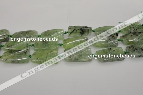 CTW454 20*38mm faceted & twisted rectangle green rutilated quartz beads