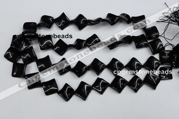 CTW46 15.5 inches 15*15mm twisted diamond black agate beads