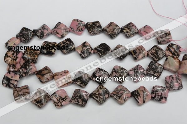 CTW51 15.5 inches 15*15mm twisted diamond rhodonite beads