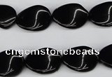 CTW66 15.5 inches 13*18mm twisted oval black agate beads