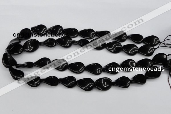 CTW77 15.5 inches 15*20mm twisted oval black agate gemstone beads