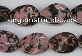 CTW84 15.5 inches 15*20mm twisted oval rhodonite gemstone beads