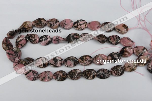 CTW84 15.5 inches 15*20mm twisted oval rhodonite gemstone beads