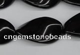 CTW98 15.5 inches 18*30mm twisted oval black agate gemstone beads