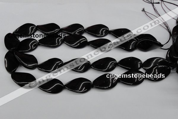 CTW98 15.5 inches 18*30mm twisted oval black agate gemstone beads