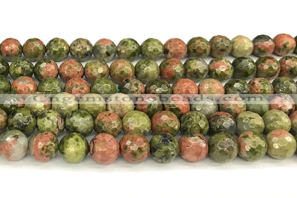 CUG196 15 inches 8mm faceted round unakite beads wholesale