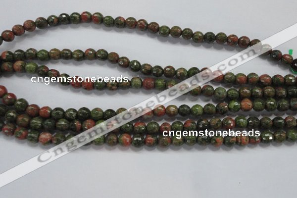 CUG301 15.5 inches 6mm faceted round unakite gemstone beads