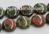 CUG50 16 inches 15mm flat round natural unakite gemstone beads wholesale