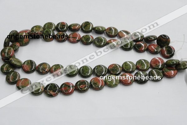 CUG50 16 inches 15mm flat round natural unakite gemstone beads wholesale