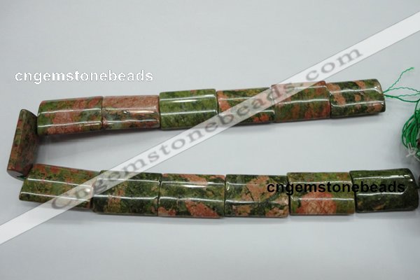 CUG72 15.5 inches 22*30mm flat tube unakite gemstone beads