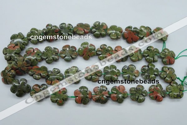 CUG74 15.5 inches 20mm carved flower unakite gemstone beads