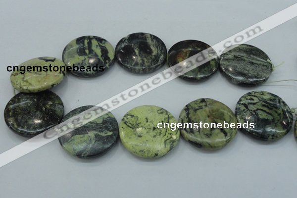 CWB102 15.5 inches 40mm flat round yellow howlite turquoise beads