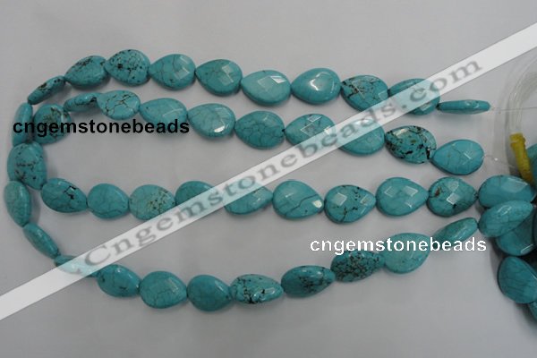 CWB504 15.5 inches 13*18mm faceted flat teardrop howlite turquoise beads