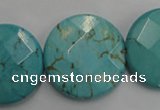 CWB528 15.5 inches 25mm faceted oval howlite turquoise beads