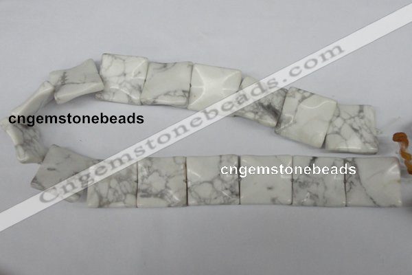 CWB62 15.5 inches 25*25mm wavy square natural white howlite beads