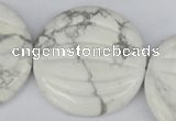 CWB64 15.5 inches 40mm carved coin natural white howlite beads wholesale