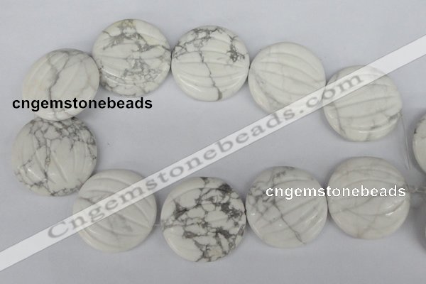 CWB64 15.5 inches 40mm carved coin natural white howlite beads wholesale