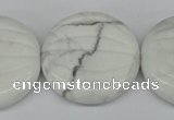 CWB65 15.5 inches 30mm carved coin natural white howlite beads