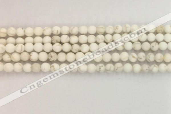 CWB811 15.5 inches 4mm round matte white howlite turquoise beads