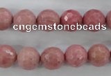 CWF04 15.5 inches 12mm faceted round pink wooden fossil jasper beads