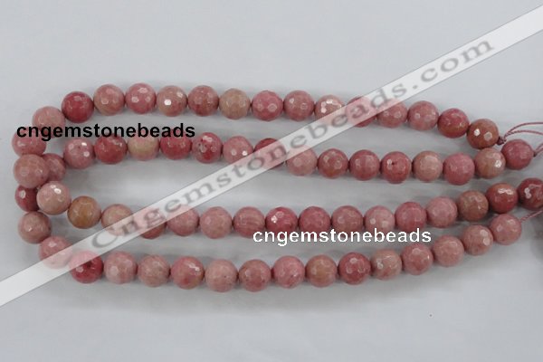 CWF04 15.5 inches 12mm faceted round pink wooden fossil jasper beads