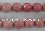 CWF05 15.5 inches 14mm faceted round pink wooden fossil jasper beads