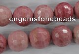 CWF06 15.5 inches 16mm faceted round pink wooden fossil jasper beads