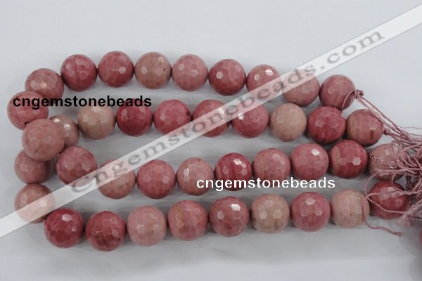 CWF07 15.5 inches 18mm faceted round pink wooden fossil jasper beads