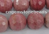 CWF08 15.5 inches 20mm faceted round pink wooden fossil jasper beads