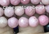 CWF09 15.5 inches 4mm faceted round pink wooden fossil jasper beads