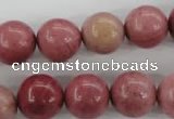 CWF16 15.5 inches 14mm round pink wooden fossil jasper beads wholesale