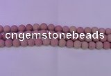 CWF20 15.5 inches 4mm round matte pink wooden fossil jasper beads