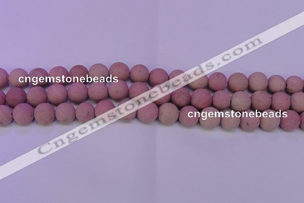 CWF21 15.5 inches 6mm round matte pink wooden fossil jasper beads