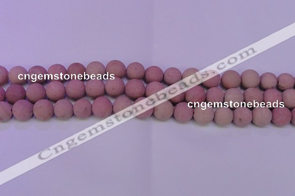 CWF22 15.5 inches 8mm round matte pink wooden fossil jasper beads