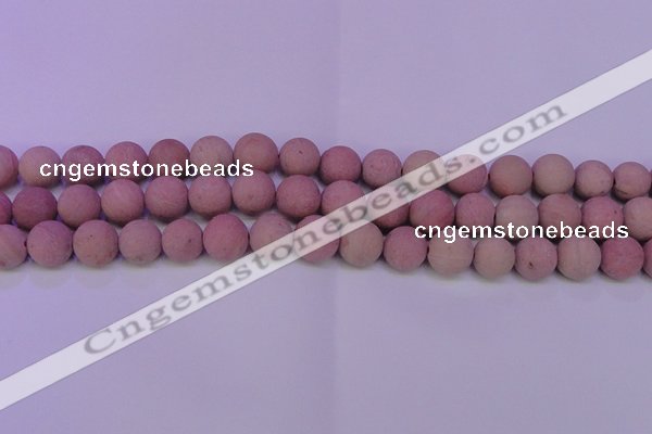 CWF24 15.5 inches 12mm round matte pink wooden fossil jasper beads