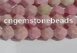CWF30 6mm faceted nuggets matte pink wooden fossil jasper beads
