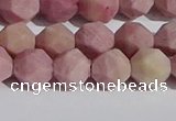 CWF31 8mm faceted nuggets matte pink wooden fossil jasper beads