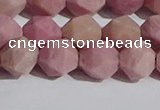 CWF32 10mm faceted nuggets matte pink wooden fossil jasper beads