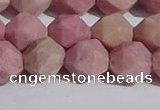 CWF33 12mm faceted nuggets matte pink wooden fossil jasper beads