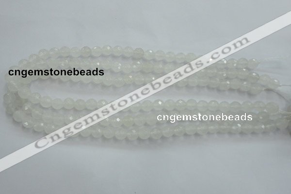 CWH03 15.5 inches 8mm faceted round white jade beads wholesale