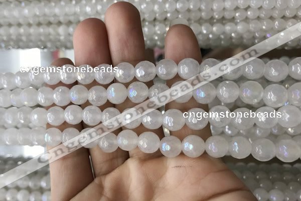 CWH60 15.5 inches 6mm faceted round AB-color white jade beads