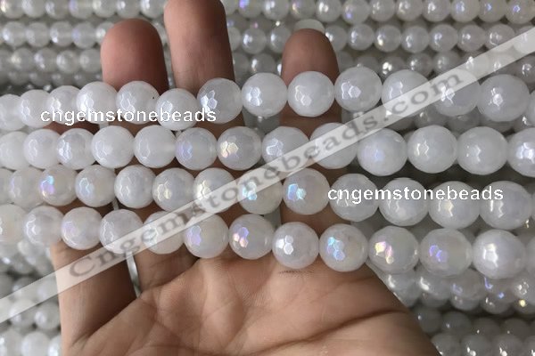 CWH61 15.5 inches 8mm faceted round AB-color white jade beads