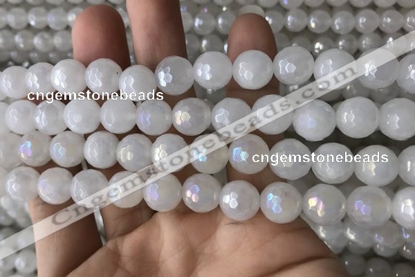 CWH62 15.5 inches 10mm faceted round AB-color white jade beads