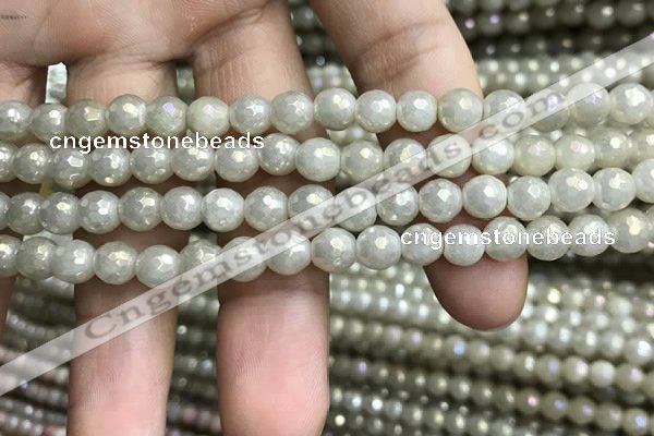 CWH70 15.5 inches 6mm faceted round AB-color white jade beads