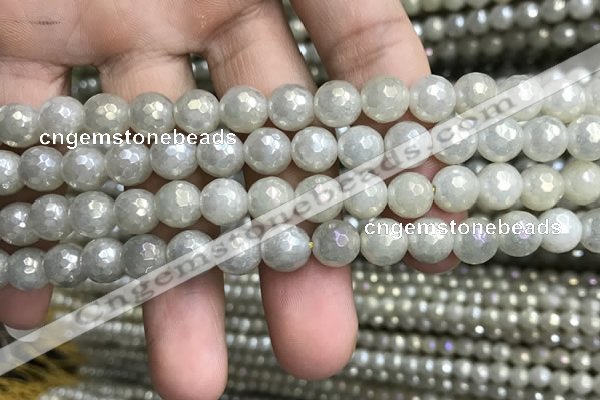 CWH71 15.5 inches 8mm faceted round AB-color white jade beads