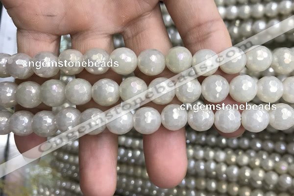 CWH72 15.5 inches 10mm faceted round AB-color white jade beads