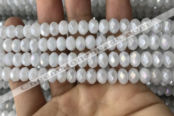 CWH75 15.5 inches 5*8mm faceted rondelle AB-color white jade beads